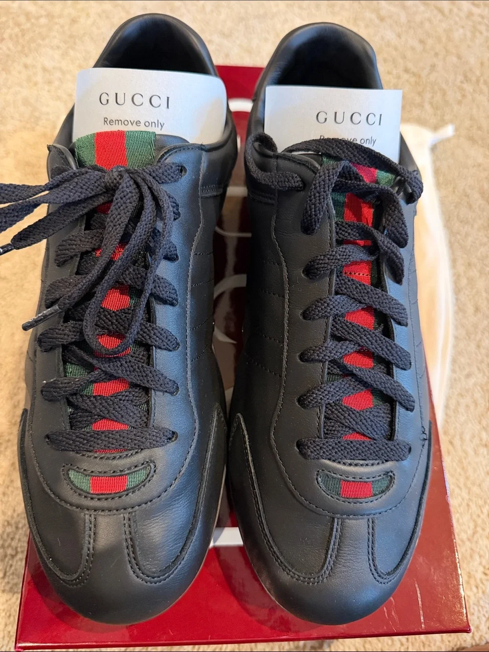 🔥Gucci Men's Black Shift Leather Low-Top Sneakers🔥